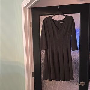 Gray fit and flare knee-length long sleeve dress for work